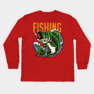 fishing green fish Kids Long Sleeve T-Shirt